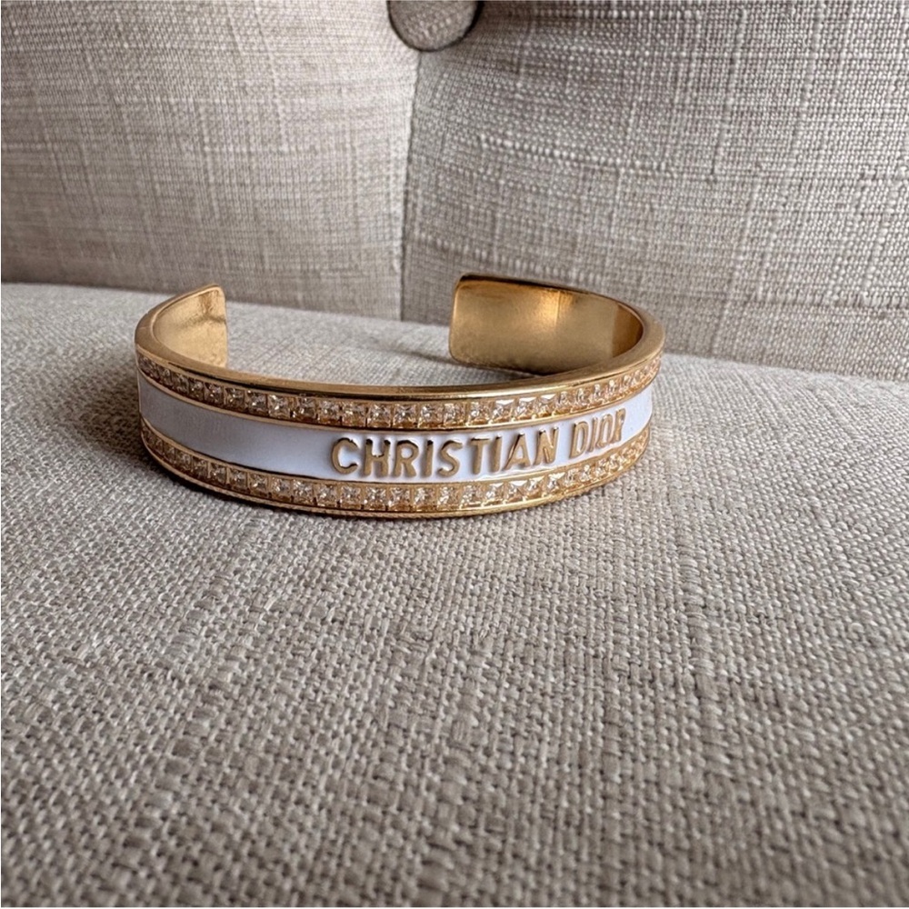 Dior Gold and White Christian Dior Crystal Cuff Bracelet - Picture 6 of 7